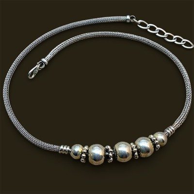 Vintage Bali Sterling Silver 4mm Wheat / Foxtail Chain Bead 18 - 20  Necklace