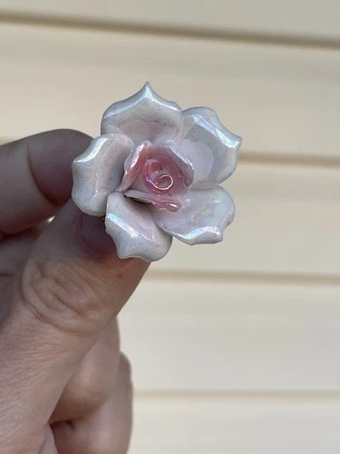 Vintage Miriam Haskell Rose Brooch Perfect Pearlescent Pink White Gold Tone