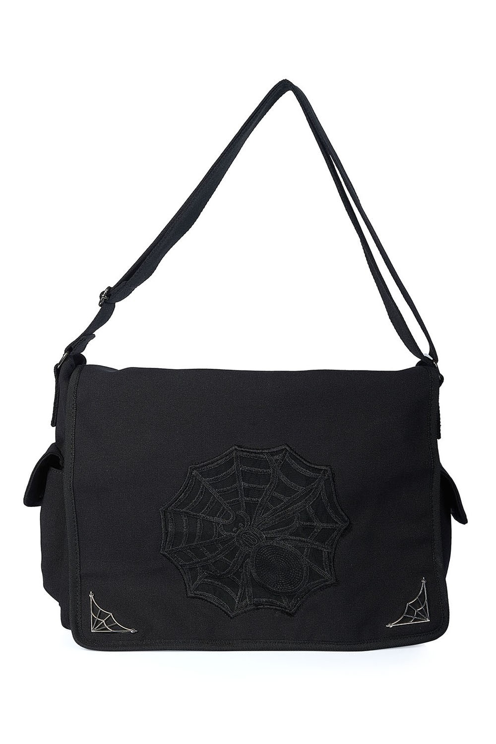 Black Gothic Punk Emo Lace Spider Web Canvas Necro Messenger Bag BANNED Apparel