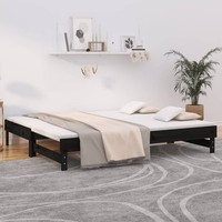 Tagesbett Ausziehbar Schwarz 2X(100X200) Cm Massivholz Kiefer