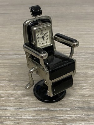 Vintage Miniature Barber/Dentist Chair Clock Platinum- Black Die-Cast Metal