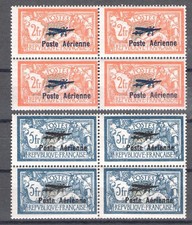 1927 FRANCE, Airmail # 1/2, 2 Block of Four Values - MNH** - Rare