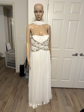 Alex Evenings White Beaded Chiffon Strapless Gown with matching drape