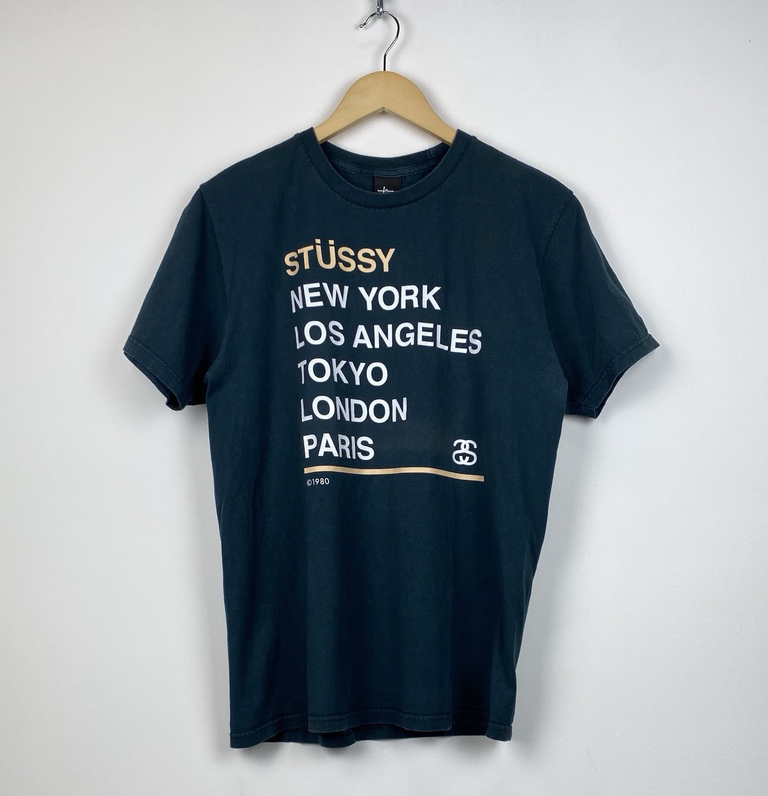 Stussy 1980 Crew Neck T-shirt Men’s Size M Black Blue Top Skate Gang City Print