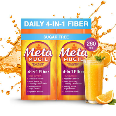 Metamucil Psyllium 4in1 Fiber Sugar-Free Powder,Orange, 26.6 oz. 2 pk.Ex-03/2029
