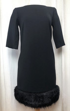 Tahari ASL Sheath Dress Black Evening Cocktail Faux Fur Hem 3/4 Sleeve Midi 2