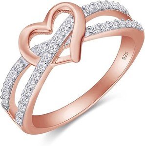 Authentic Infinity Heart Promise Ring Simulated Diamond 14K Rose Gold Plated 925 Silver