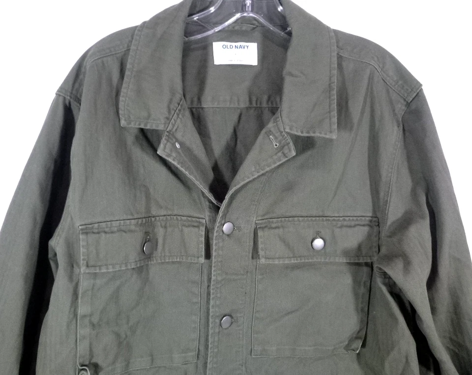 Old Navy-Mens Button-Up Casual Jacket-Large-Army Green-100% Cotton-Long Sleeve - Image 2 of 4