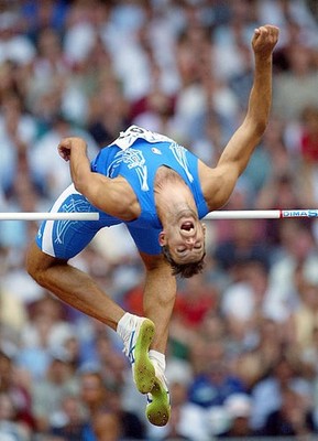 Paolo Casarsa of Italy in action during Men's Decathlon High Jump - Old Photo