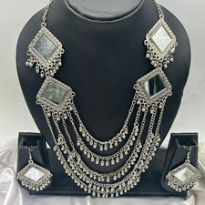 Silver Jewelry Oxidized Mirror Necklace Garba Jewelry Affordable Silver Jewelry
