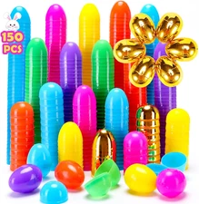 150 Easter Eggs, 2.36" Bright Colors Plastic Easter Eggs Empty Include 6 Gold...