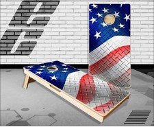 American Flag Diamond Plate Cornhole Boards Bean Bag Toss Game