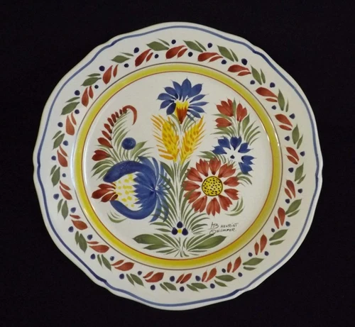 Henriot Quimper Fleuri Royal Dinner Plate France Signed 10.25" EXC