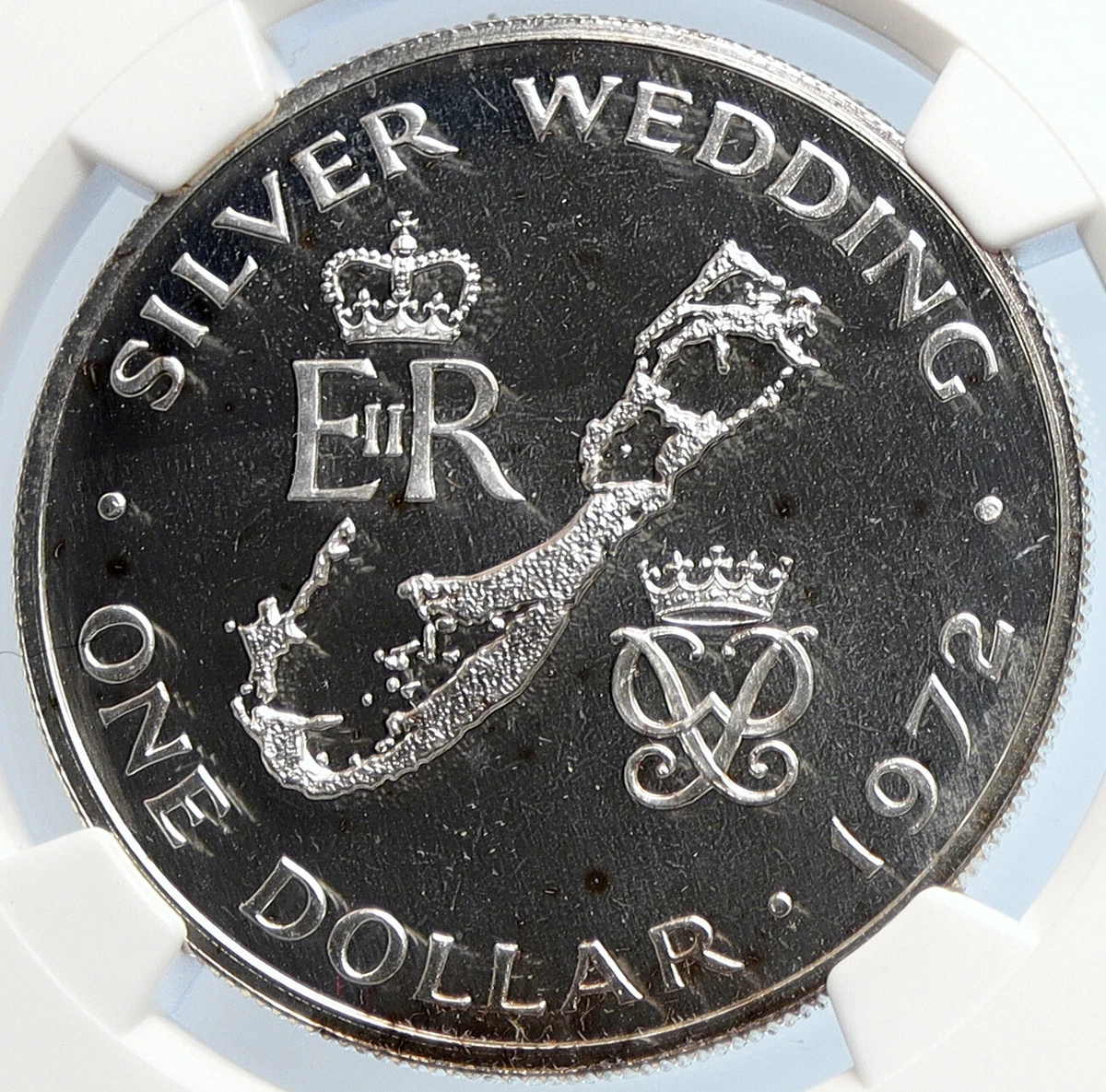 1972 BERMUDA Elizabeth II Philip Wedding Proof Silver 1 Dollar