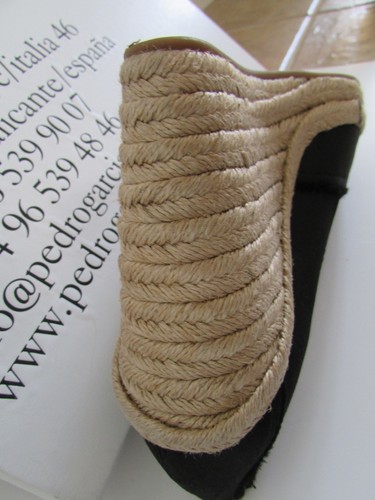 $395 Pedro Garcia FELICITY Natural Frayed Black Satin Espadrille Wedge 40.5 - 第 5/10 張圖片