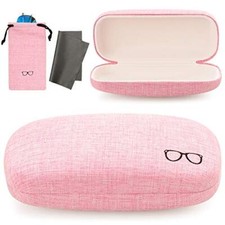 Hard Shell Eyeglasses Case, Linen Fabrics Sunglasses Case, Large Large Pink