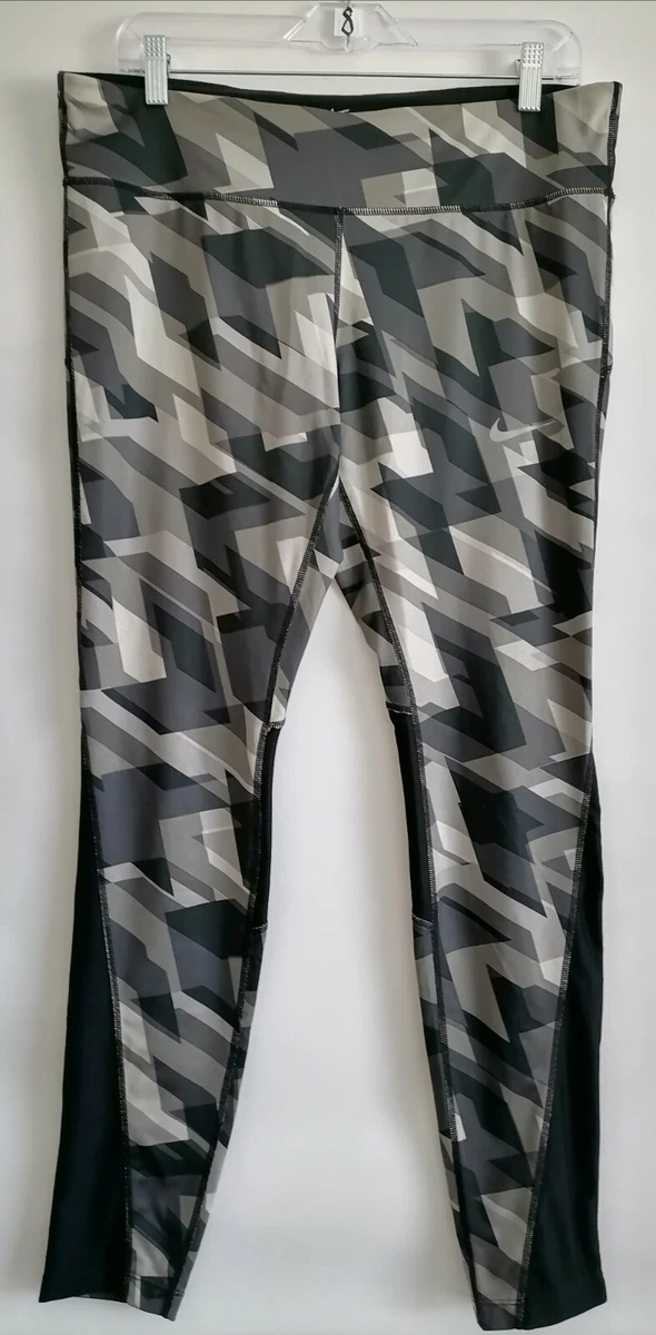 NIKE Womens Olive Green Gray Multi Geometric Print Leggings XL Mesh