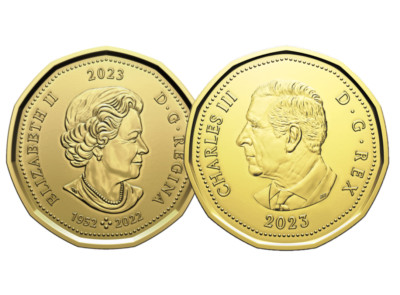  Canada Transition Era $1 Dollar Coin Loonie, Queen + King Charles, 2023