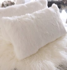 Luxus Kissen Hase echt Fell Hasenfell weiss 30x50 cm