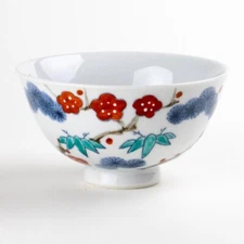 Arita yaki Gohan Chawan Japanese Rice bowl Auspicious Shochikubai S Red F/S