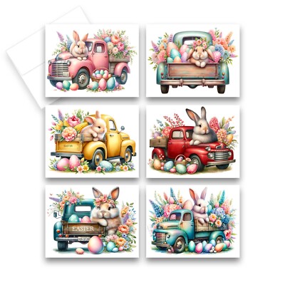 12 Assorted Easter Greeting Cards - Easter Bunny Truck ( 2 of each )