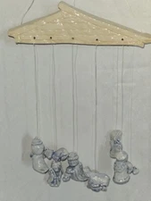Christmas Ceramic Nativity Scene Wind Chime Biege & Blue 