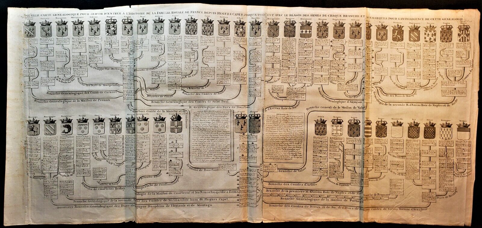 NEW GENEALOGICAL MAP OF THE ROYAL FAMILY OF FRANCE Engraving by Chatelain - 1720