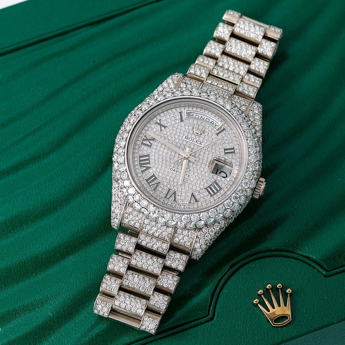 ROLEX DAY DATE II PRESIDENT WATCH 41MM WHITE GOLD 218239 FULLY 