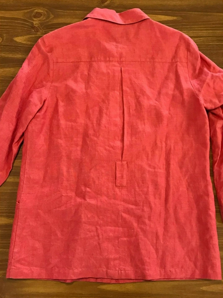 Dialogue Blazer Coat Jacket Womens 12 Coral Pink 55% Linen Button Front Collared - Image 2 of 4