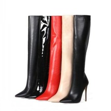 Women's Pointy Toe Knee High Thigh Boots Back Zip Stilettos High Heels Shoes