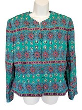 Vintage Adrianna Papell Silk Jacket Blazer Womens Size 14 Green Shoulder Pads