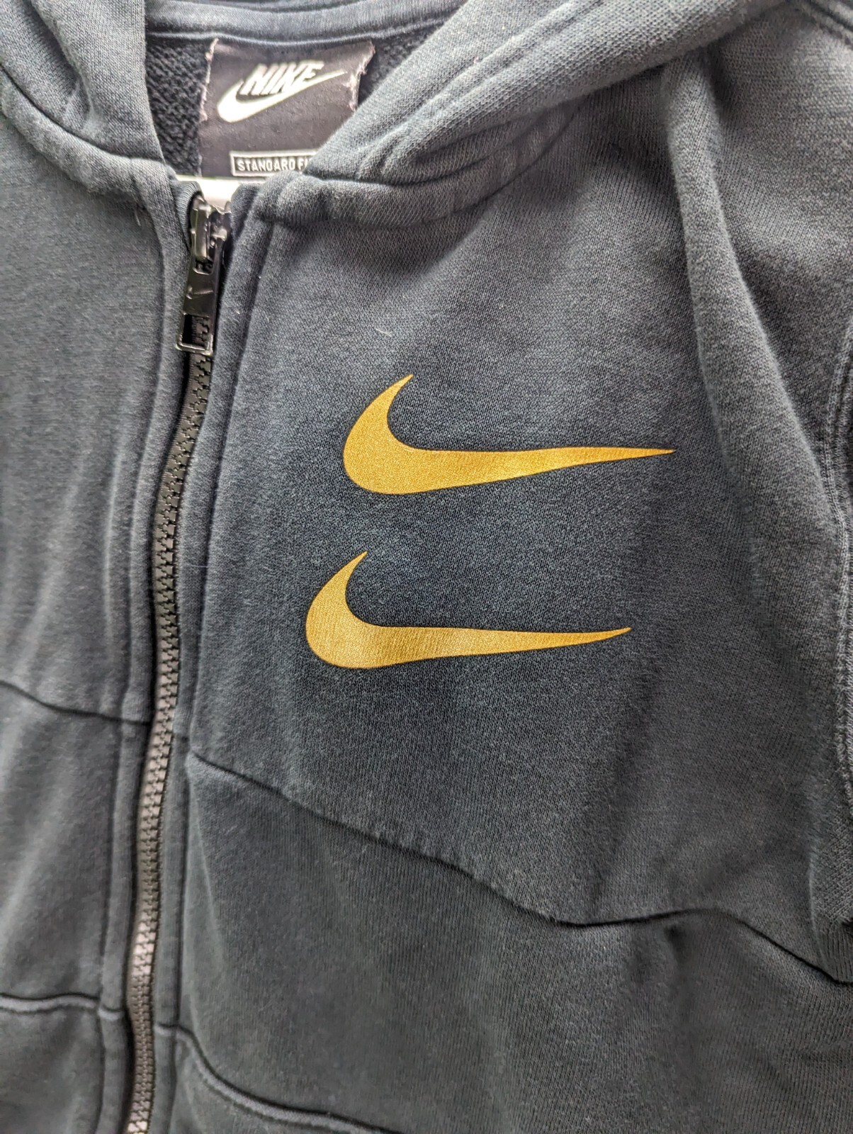 Nike Hoodie Swoosh Full Zip Size Medium Boys Age 10-11 Black Gold Logo Sports image 3