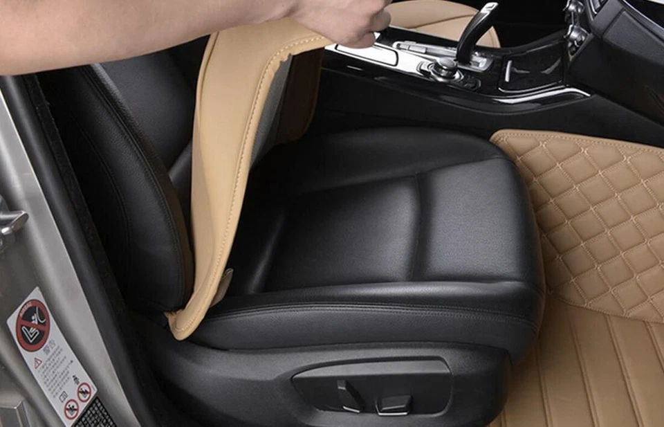 1 pieza Funda de asiento de coche Cojín de asiento envolvente completo Almohadilla transpirable Alfombrilla Cuero PU Foto 2 de 4