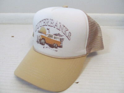 Outerbanks Two-Tone Trucker Mesh Snapback Hat, White & Tan, One Size