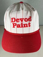 Vintage San Sun Devoe Paint Hat Cap White Red Pinstripes USED Rope Snapback