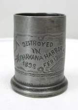 USS Maine "Destroyed In Havana Harbor" 1898 Metal Match Toothpick Holder