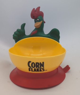 Vintage 2000 Cornelius Rooster Corn Flakes Suction Bowl Green Red Yellow