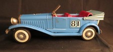 Vintage 81 Blue Convertible Tin Friction Toy Car, Cadillac Roadster, N-1929 Tag
