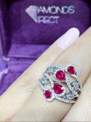 SALE! Fine Ruby Diamond Ring,18K Solid White Gold, Stunning Beautiful Party Ring