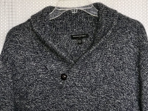 xxl blue white marled pullover shawl collar sweater cotton wool