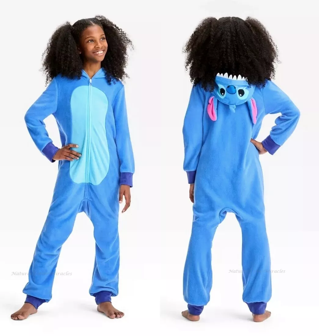 Lilo and Stitch Disney Girls Pajamas Size 4-12 One Piece Union Suit Hood  Costume