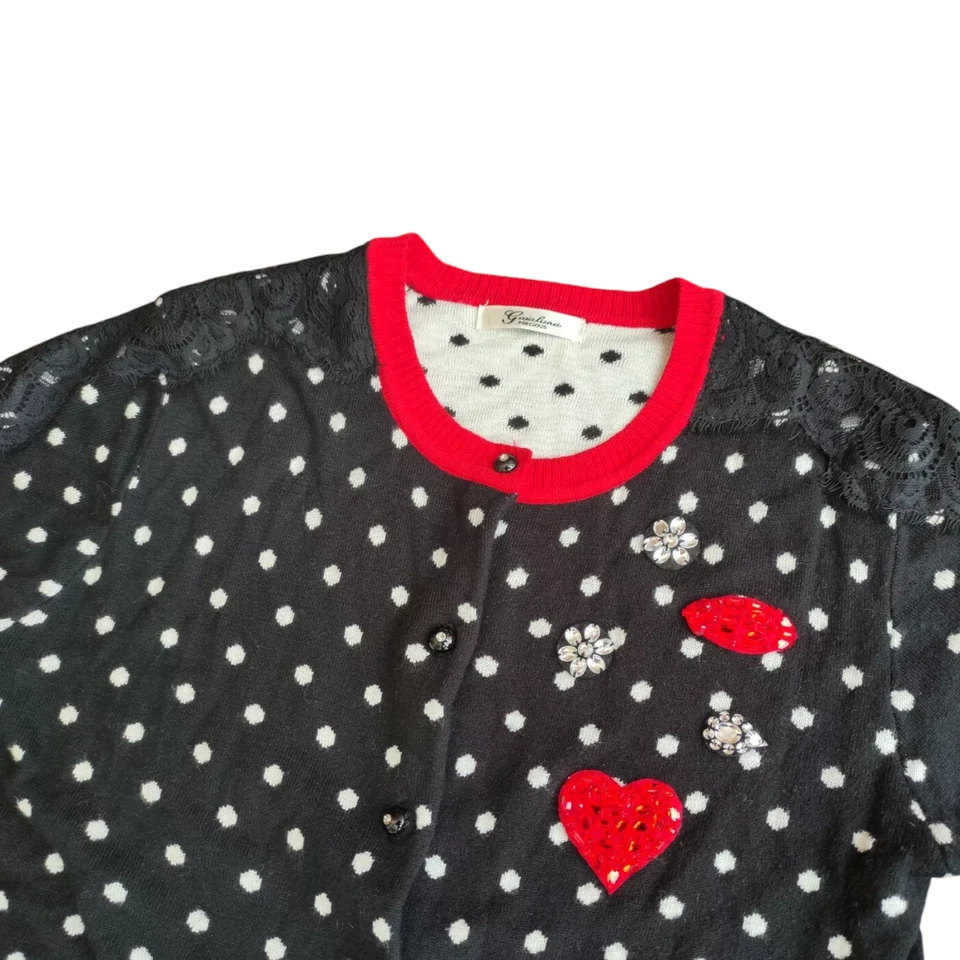 Gaia Luna Precious Cárdigan Lunares Con Aplicaciones Viscosa Nylon Angora Eu 40 - Imagen 3 de 4