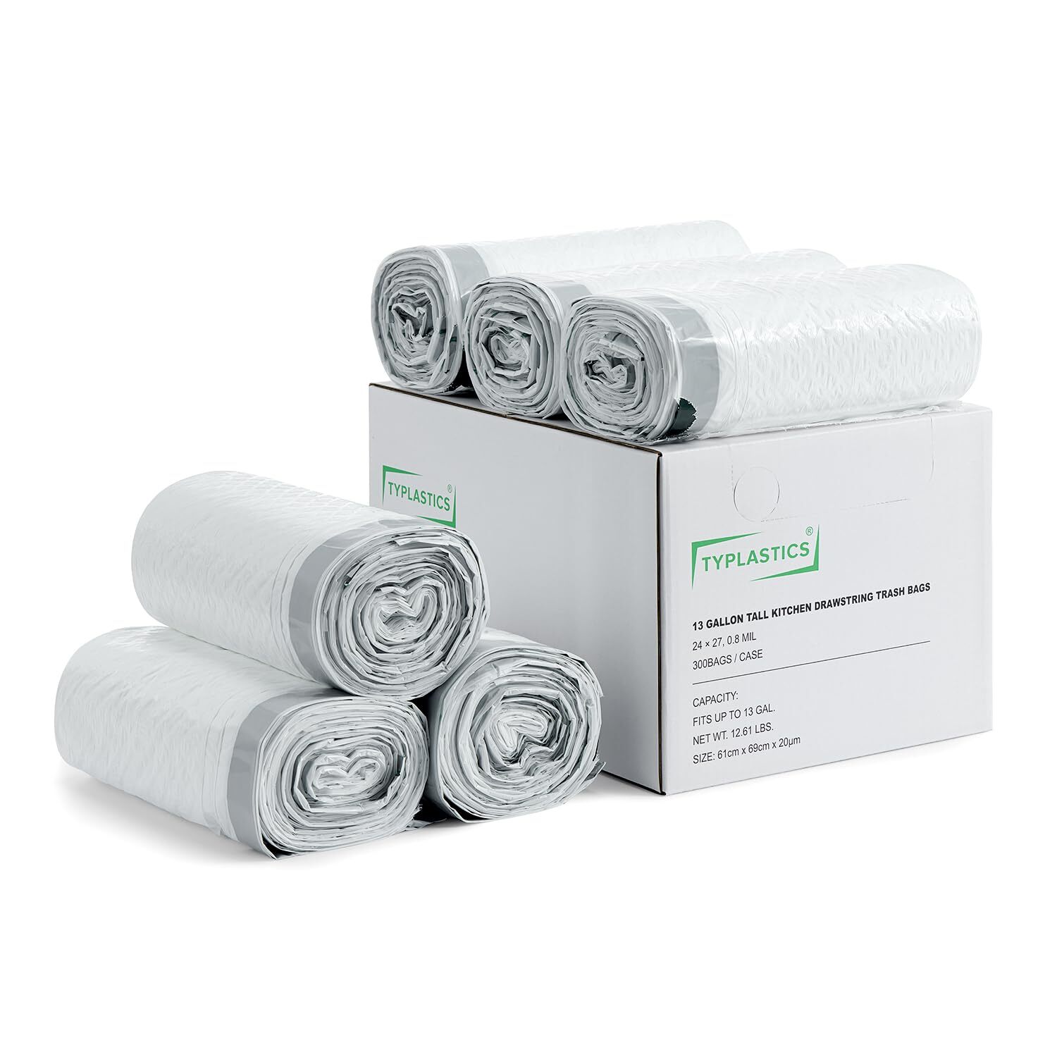 FleTex Tall Kitchen 13 Gallon Drawstring Trash Bags, 24in x 27in, Unscented, ...