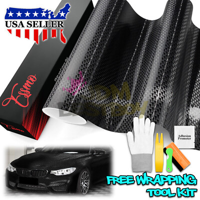PET Squadron Carbon Fiber Satin Black Car Vehicle Vinyl Wrap Decal Sheet Sticker