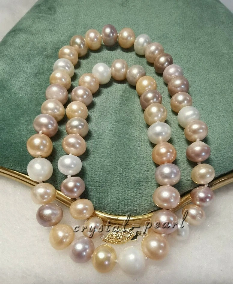AAA 9-10mm Akoya Blanco Rosa Morado Collar Perla 18 20" 14k Cierre Oro Amarillo Foto 3 de 4