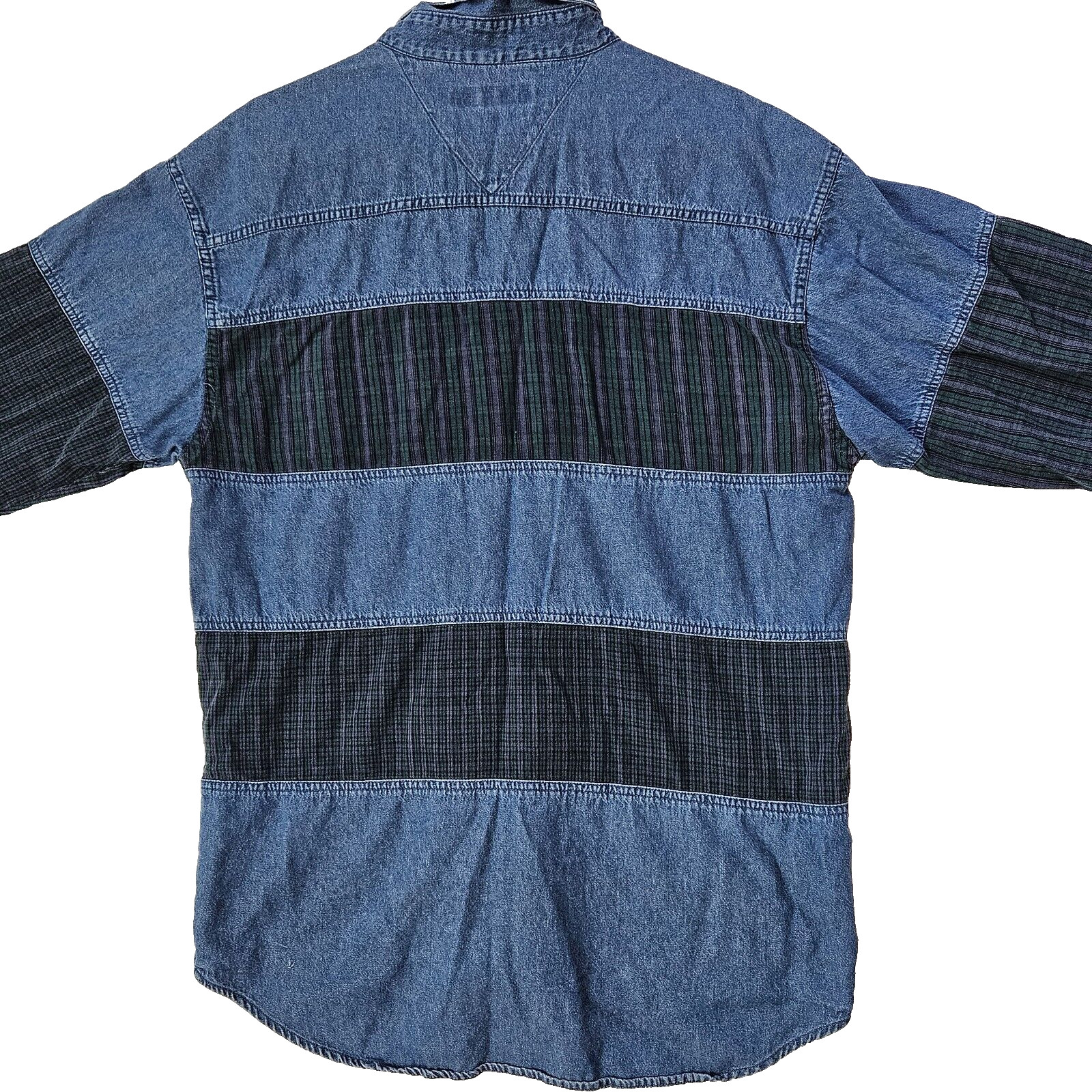 Box Office Denim & plaid patchwork button down SZ… - image 8