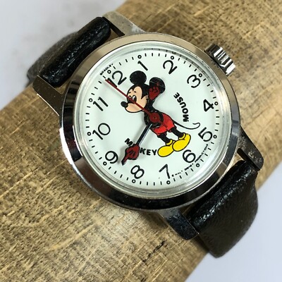 Bradley Disney Women Mickey Mouse Dial Black Leather 28mm Quartz