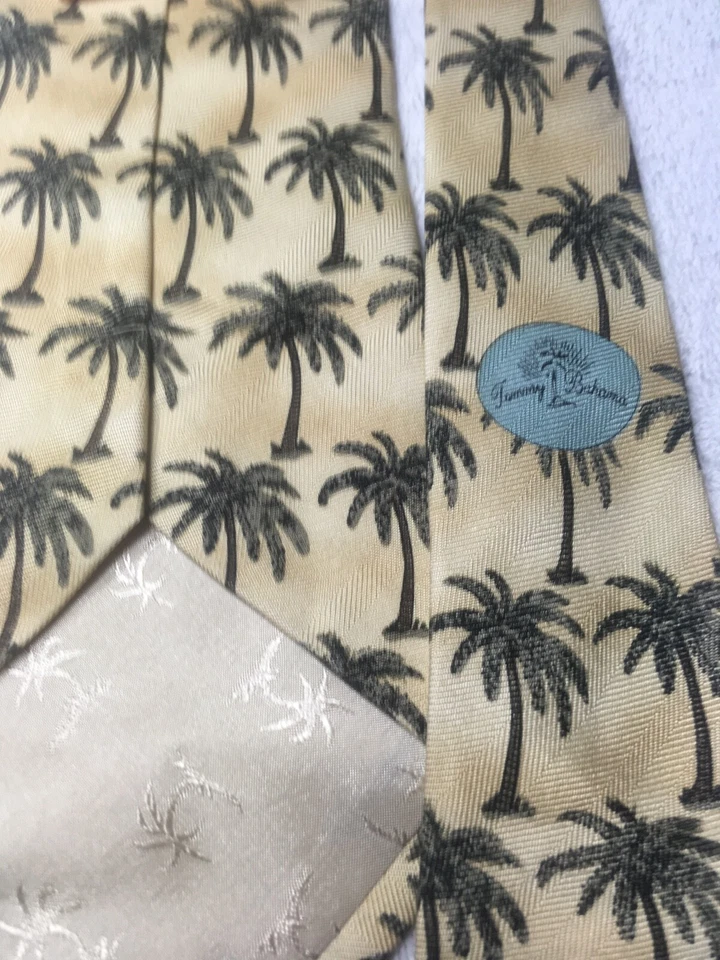 CORBATA TOMMY BAHAMA HOMBRE AMARILLA CON PALMERAS VERDES MARRONES 4,25 X 59 Foto 4 de 4
