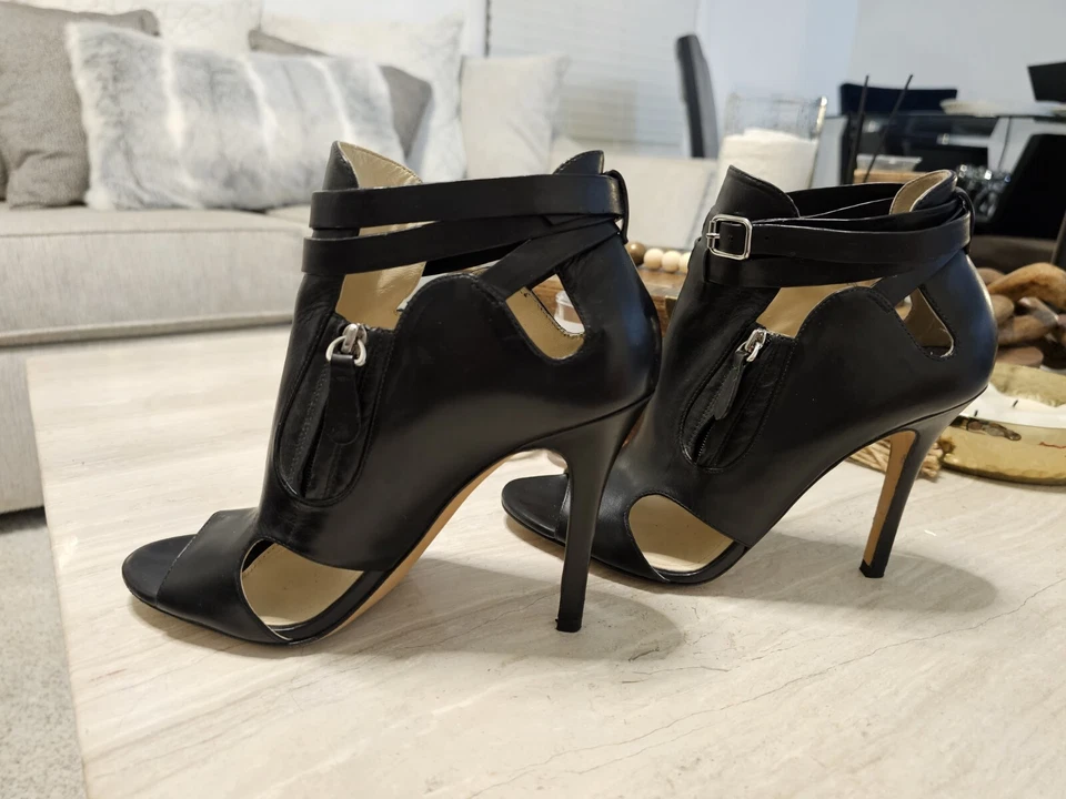 Camilla Skovgaard Negro Peep Toe Recortado Tacón Sandalia Botín Talla 39 Foto 2 de 4