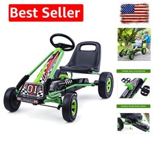 Go Kart for Kids, 4 Wheel Off-Road Pedal Go Cart w/Adjustable Seat, 2 Safety ...